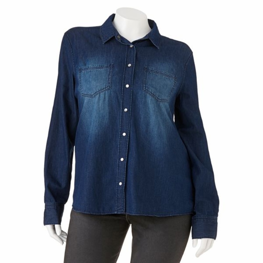 Mudd Chambray Button-Front Top - Juniors' Plus 3X